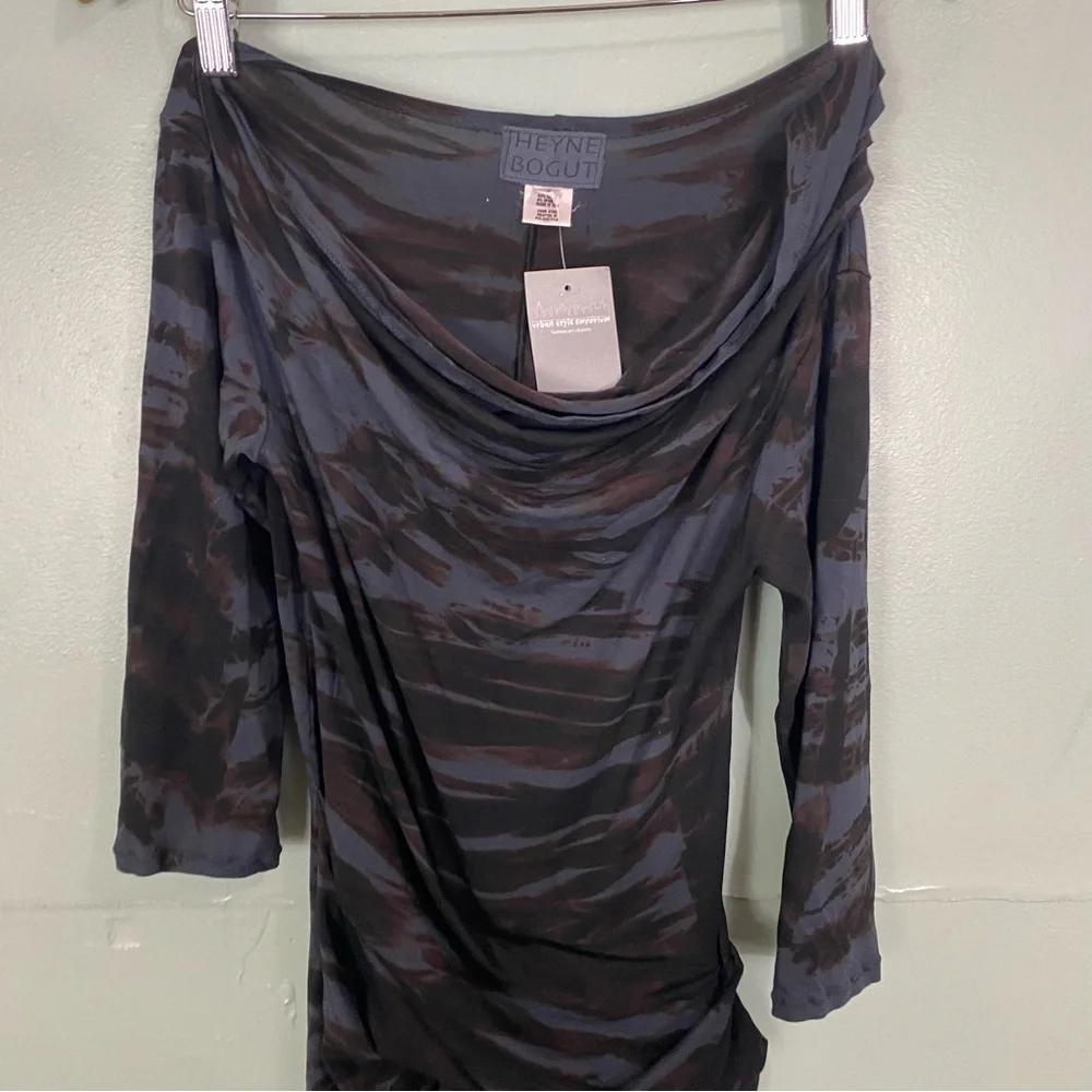 Heyne Bogut Tie Dye Asymmetrical‎ Dress Blue Black Artsy Stretchy Small
